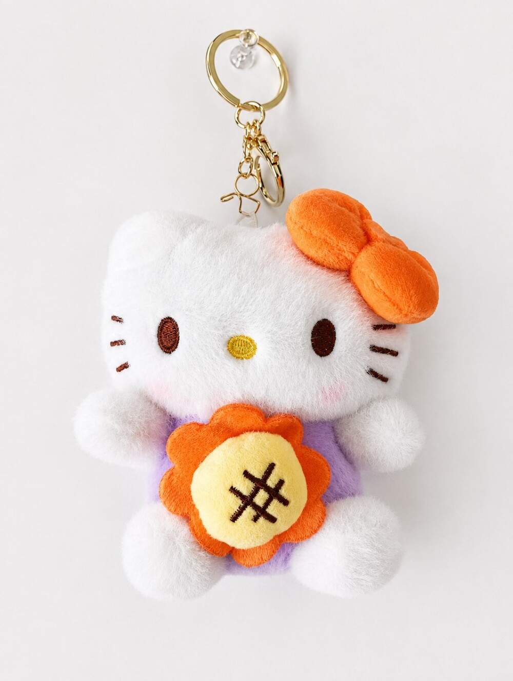 Women's Large Soft plush Hello Kitty keychain Classic red bow w flower Bag Charm
